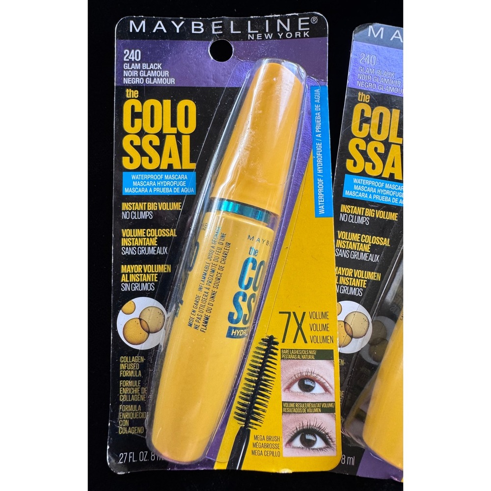 Maybelline The Colossal Waterproof Mascara 240 Glam Black 2 Pack New Sealed - Picture 2 of 3